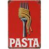 Nestemfo Targa in metallo vintage con forchetta con pasta avvolta, per soggiorno, bar, casa, camera da letto, poster in metallo retrò, 20,3 x 30,5 cm