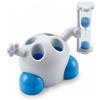 Lantelme Portaspazzolino per bambini con clessidra 3 minuti e spazio per 4 spazzolini da denti | Portaspazzolino in plastica colore bianco blu | Dimensioni 12 x 5 x 10 cm | Supporto bagno necessità e