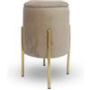 IlGruppone Pouf Contenitore in Velluto Moderno con Gambe Oro - Poggiapiedi Salvaspazio, Sgabello Arredo Elegante 30x45 cm per Soggiorno e Camera - Tortora