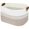 HMF XXL Cesto portabiancheria in cotone, Cesto biancheria rettangolare portaoggetti con manici in pelle sintetica | 55 x 43 x 30 cm | Bianco-Marrone