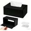 VIQIHEOE Scatola per fazzoletti, con coperchio magnetico sul fondo, in pelle PU, 25 x 14 x 10,8 cm, per bagno, camera da letto, sala da pranzo, ufficio, strisce nere