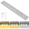 Jinlaili Luce Armadio LED con Sensore di Movimento, USB Ricaricabile Luci Notturna, 3 Colori Dimmerabili Luci Led con Striscia Magnetica, Luce Armadio Led, Lampada per Cucina, Scale, Sottopensile