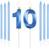 mciskin Set di candele blu reale per 10° compleanno, candela numero 10 per torta con candele lunghe e sottili, decorazioni per 10° compleanno per ragazzi e ragazze, candele blu zaffiro decorazioni per