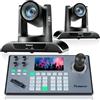Tenveo Kit Telecamera PTZ e Controller - 2 Telecamere NDI con Auto-Tracking AI 20X, HDMI/USB3.0/LAN(PoE) e1 Controller Joystick PTZ NDI con Screen da 5 Pollici per Live Streaming, Chiese ed Eventi