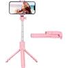 Jopwkuin Asta Selfie con Base Rotante a 360 Gradi con Telecomando per gli Amanti dei Video Dal Vivo Asta Selfie Pieghevole Portatile per Fotografi di Viaggio Telescopico in Acciaio Inossidabile (Rosa)