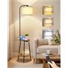 OUTONLIFE Lampada da Terra con Tavolino, LED Dimmerabile con Telecomando, 3 Temperature Colore, Mensola con Ricarica USB per Soggiorno Camera Ufficio (Marrone Rustico Rotondo)