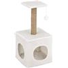 Baroni Home Tiragraffi ad Albero per Gatti, Tiragraffi per Gatti Cuccioli, Albero Tiragraffi a 1 Piano con Palla e Cuccia, 24,5x24,5x50 cm, Crema