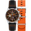 AVI-8 Hawker Hurricane Orologio da pilota da uomo, cronografo classico, movimento al quarzo giapponese, cassa in acciaio inossidabile da 43,5 mm, cinturino in pelle, AV-4011, Arancione Tigre, 43.5
