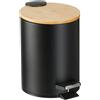 Relaxdays Pattumiera Bagno a Pedale da 3 L, Cestino Cosmetici con Cesto Interno Rimovibile, Bidone Ferro e bambù, Nero