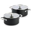 KitchenAid Advanced Forged Aluminium Set di 2 Casseruole con Coperchi, 20 cm/3,11 L e 24 cm/4,91 L, Batteria da Cucina 4 Pezzi, Antiaderente Ceramico Senza PFAS, Induzione, Nero