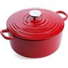 BK Cookware Ghisa Smaltata Tedesca, 24 cm/4,2 litri Casseruola avec Couvercle, Forno Olandese, Fornello a Induzione, Lavabile in lavastoviglie, Forno fino a 220°C, Chilli Rosso