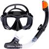 TAFALSPING Set da snorkeling per adulti, asciutto, con maschera e boccaglio, vista panoramica a 180° (nero (tappo rosso))
