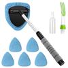 Qzakce Kit Pulizia Auto, Strumento per Pulizia Parabrezza con Manico Estendibile Pulitore per Parabrezza con 6 Pads Microfibra, Flacone Spray e Pennello per Pulizia Vetri Auto Interni Azzurro