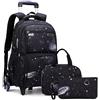 FEEIMOL Trolley Zaino Scuola per Ragazzi, 3 in 1 Con Ruote, Borsa per il Pranzo e Sacchetto Portapenne (Nero Stellato)