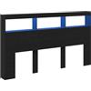 vidaXL Testiera con Contenitore a LED Rovere Nero 180x17x102 cm