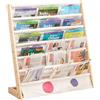 HEYOUTH Scaffale Libri Montessori per Bambini in Legno, 75x30x79 cm con 6 Tasche di Tessuto, Libreria Aperta per Conservare ed Esporre Libri e Giocattoli (Polka Dot)