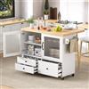 Piaenon Carrello da cucina con isola su ruote, tavolo da pranzo allungabile, portabottiglie e spazio di archiviazione - pratico carrello da cucina per cucina e sala da pranzo, bianco