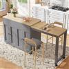 TOBIDOEN Tavolo da Bar Allungabile Moderno Isola da Cucina con Piano di Lavoro e Sei Ripiani, Grigio, 118-180 x 50 x 94 cm