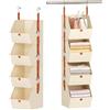 Uptyia Organizer per armadio sospeso a 4 livelli, beige, sistema di stoccaggio modulare con 8 ganci, scaffale in tessuto per vestiti e accessori, 26 x 31 x 120 cm (beige)