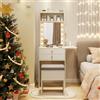 COSTWAY Toeletta da Trucco con Luci LED a 3 Colori e Sgabello, Tavolo da Trucco con Specchio e Stazione di Ricarica, Postazione Trucco con 2 Cassetti, 2 Ripiani e Piano d'Appoggio a Ribalta, Bianco