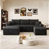Henjda Divano angolare con funzione letto, 241 cm, motivo nuvole, divano letto modulare a forma di U, 3 posti con 2 ottomani, divani sezionali per soggiorno, non richiede montaggio, nero: chaise