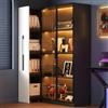 Merax Libreria con ante in vetro, armadietto multifunzione alto 160 cm, vetrina in vetro con illuminazione a LED e scaffale estraibile, nero, 110,5 x 35 x 160 cm