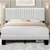 YIDATONG Letto Imbottito 140x190 cm, Rete letto a Doghe in Metallo e Contenitore Spazio, Letto Matrimoniale con Testiera Regolabile, Struttura letto in Legno Solida, Facile da Montare