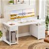 YOUDENOVA Scrivania per Computer 140 cm con Multipresa, Scrivania con 4 Cassetti, Supporto CPU, Scrivania Multifunzionale per Ufficio, Studio e Gaming, Montaggio Semplice Bianco