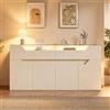 TIZZ Credenza con piano in vetro temperato, 140 x 40 x 70 cm, cassettiera bianca con 2 cassetti, armadietto in MDF, per sala da pranzo e soggiorno, portata 30 kg