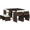 vidaXL 9-delige Tuinset met kussens poly rattan bruin