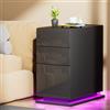 HaodaCulture Comodino Led 30 cm Nero con Prese e Porte USB, Salvaspazio 3 Cassetti, Tavolino Cameretta 16 Colori RGB Luci LED