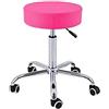 Quirumed Base cromata Sgabello 5 ruote, acciaio, colore rosa, rivestimento in similpelle, imbottitura ad alta densità, leggero, regolabile in altezza, fino a 150 kg