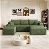 Henjda Divano angolare con funzione letto, 241 cm, motivo nuvole, divano letto modulare a forma di U, 3 posti con 2 ottomane, divani sezionali per soggiorno, non richiede montaggio, verde: chaise