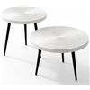 BAKAJI Set 2 Tavolini da Caffè Tondi Design Industrial, Tavoli da Soggiorno Rotondi con Piano Intagliato e Gambe in Metallo, Tavolino da Salotto Rotondo Salvaspazio per Casa, Ufficio, Negozio (Bianco)