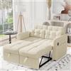 Merax Divano letto a 2 posti, divano allungabile 3 in 1 con funzione letto, divano angolare a forma di L, schienale regolabile, porta USB, tasche per braccioli e 2 cuscini, lino di cotone beige