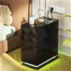 Lvhcmfohm Comodino Sottile con luce LED, Comodini Sottile con Stazione di Ricarica, con 3 Cassetti e USB Comodino per Camera da Letto per Soggiorno Tavolino Divano, 50x30x63cm, Nero