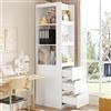 VIEKOS Libreria sottile alta 200 cm - Scaffale con 3 scomparti aperti e 3 cassetti, regolabile su entrambi i lati, fusibile anti-ribaltamento, 60 x 40 x 200 cm, armadietto da bagno