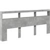vidaXL Testiera con Contenitore a LED Grigio Cemento 220x17x102 cm