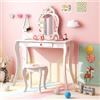 RELAX4LIFE Toeletta Trucco per Bambina, Specchiera Trucco con Sgabello, Toeletta in Legno, Specchio Rimovibile, per Bambini 3 4 5 6 Anni (Anguria)