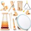 NXPZ Strumenti musicali per bambini, giocattoli musicali Montessori per bambini, set di strumenti di percussione in legno, regalo per bambini 1 2 3 4 5 anni ragazze e ragazzi (8 in 1)