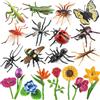 kukifun Insetto Piante Figure Giocattolo 20Pcs, realistico Fiore di plastica con Coccinella Ape Farfalla Formica Grille Mantis Scorpione Ragno per la Scuola Progetto Compleanno Decorazione