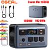 OSCAL Stazione di alimentazione portatile OSCAL Power Max 1800SE 1800W 1024Wh con batteria LiFePO4, generatore solare, uscita CA, controllo tramite app intelligente per camper