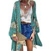 Vancavoo Kimono Copricostume Donna Cardigan Lungo Retro Stampa Floreale Bikini Cover Up Maniche Lunghe Coprivostume Elegante Copricostumi da Bagno Estate Beachwear,Verde,L