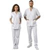 Mama's Divisa sanitaria Donna, uomo SU MISURA No Stiro casacca con cerniera in tinta e taschino lato cuore ricamato incluso OSS, estetica, Infermiere, Medico (Bianco, 46-S)
