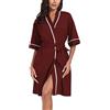 COLORFULLEAF Accappatoio corto da donna, 100% cotone, leggero, lunghezza al ginocchio, kimono per sauna, biancheria da notte, taglie S-XXL, rosso vivo, L