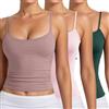 Generico 3 Pezzi Canotta con Reggiseno Donna Incorporato Cotone Tank Top Canottiera Casual Canotta di Base Scollo a V Cami Camisole Spalline Regolabili Tank Shirt Senza Maniche Camicia Imbottita Canottiera