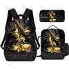 SweetJECCU Zaino personalizzato dell'escavatore, borsa a tema del veicolo di ingegneria di nome 3Pcs su ordinazione di nome 3Pcs insieme dello zaino, Stile 7, Large, Veicolo di ingegn