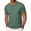 Wayleb T-Shirt Uomo Serafino Girocollo 3 Bottoni Manica Corta Maglietta Casual in Cotton, Grigio-Verde S