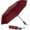 TECKNET Ombrello Pieghevole Antivento, Grande Portatile Pioggia da 10 Ossa, Automatico Viaggio Umbrella Doppio Baldacchino Antivento Impermeabile per Uomo Donna, Diametro 104 cm, Rosso