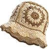 XYIYI - Cappello alla pescatora da donna in pizzo a benna, cappello da spiaggia pieghevole fatto a mano, cappello da pesca intrecciato a mano carino, Beige, Taglia unica